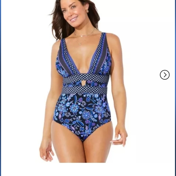 Swimsuits for All sz 4 Deep PLUNGE print swimsuit molded cups womens - Picture 1 of 4